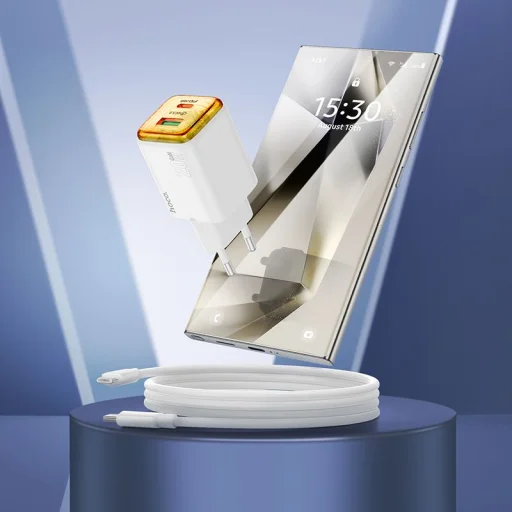 HOCO fali töltő USB A + Type C + kábel Type C - Type C PD QC3.0 3A 20W N52 fehér - 4