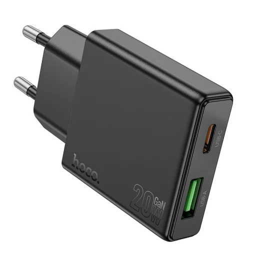 HOCO vékony fali töltő USB A + Type C PD QC3.0 3A 20W N38 fekete - 3