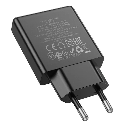 HOCO vékony fali töltő USB A + Type C PD QC3.0 3A 20W N38 fekete - 6