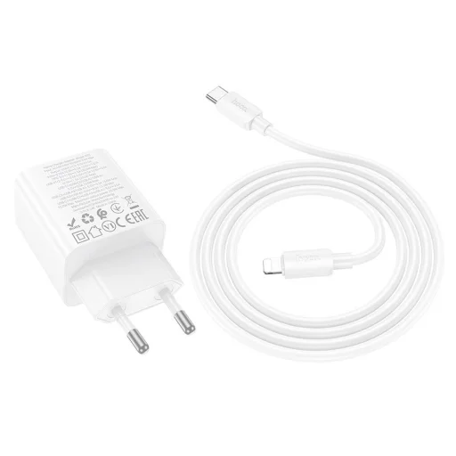 HOCO töltő 2 x Type C + 2 x USB A + kábel Type C - Lightning PD QC3.0 3A 20W N55 fehér - 2