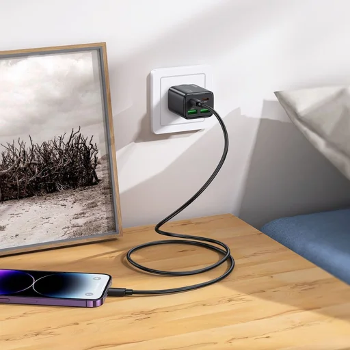 HOCO töltő 2 x Type C + 2 x USB A + Type C - Lightning kábel PD QC3.0 3A 20W N55 fekete - 4