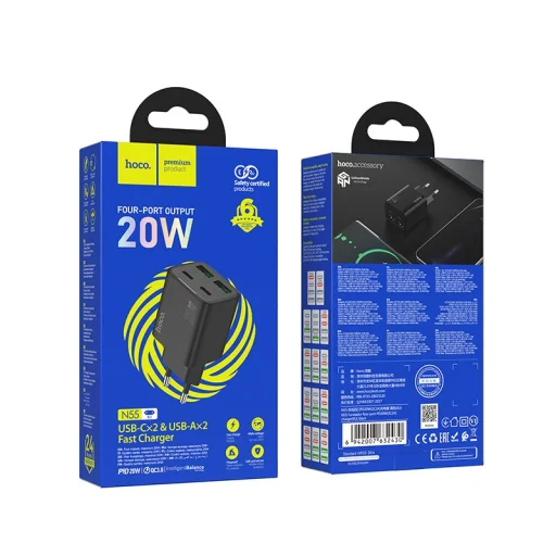 HOCO töltő 2 x Type C + 2 x USB A PD QC3.0 3A 20W N56 fehér - 5