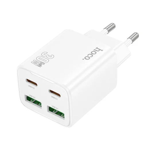 HOCO töltő 2 x Type C + 2 x USB A PD QC3.0 3A 20W N56 fehér - 1