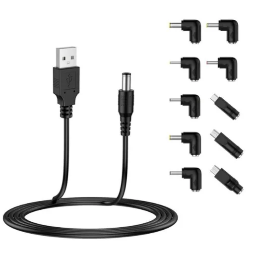 Techsuit - Töltőadapter CableNest (AC21) - USB-ről DC-re, 7x DC hordós csatlakozó adapterrel (kerek csatlakozó), Type-C, Mini-USB, Micro-USB - Fekete. - 2
