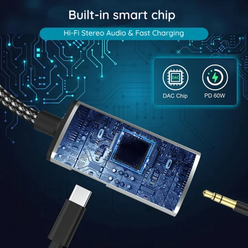 Techsuit - 2 az 1-ben Audio Adapter AcustiCore (AC22) - Type-C-ről Type-C/3.5mm Jackre, Gyors Töltés, DAC Chip, Hi-Fi Hangzás - Szürke - 3