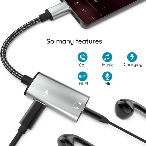 Techsuit - 2 az 1-ben Audio Adapter AcustiCore (AC22) - Type-C-ről Type-C/3.5mm Jackre, Gyors Töltés, DAC Chip, Hi-Fi Hangzás - Szürke - 4