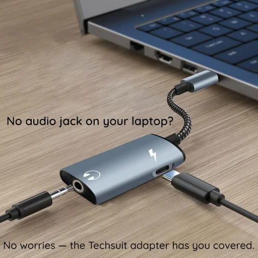 Techsuit - 2 az 1-ben Audio Adapter AcustiCore (AC22) - Type-C-ről Type-C/3.5mm Jackre, Gyors Töltés, DAC Chip, Hi-Fi Hangzás - Szürke - 5