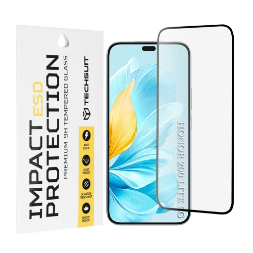 Techsuit - ESD Üvegvédő - Honor 200 Lite - Fekete üvegfólia - 1