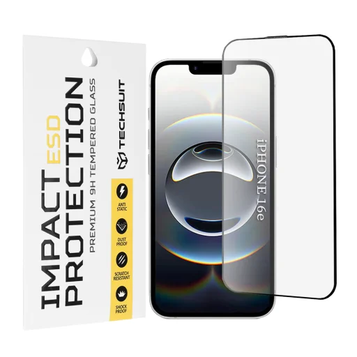Techsuit - ESD üveg - iPhone 16e - fekete üvegfólia - 1