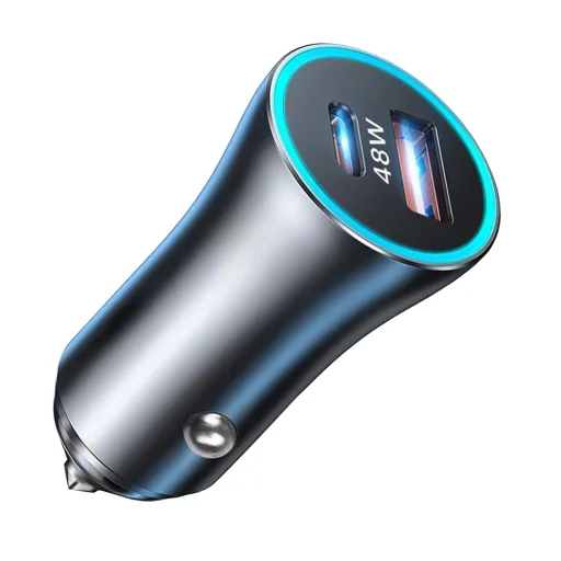 Autós töltő - Techsuit - Premium Car Charger RescueVolt (C3) - fém ablakbetörővel, gyorstöltés, USB QC18W, USB-C PD30W, 5V/3A - Szürke. - 3
