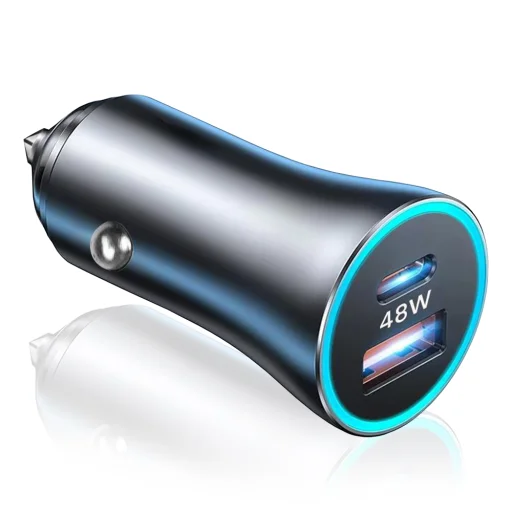Autós töltő - Techsuit - Premium Car Charger RescueVolt (C3) - fém ablakbetörővel, gyorstöltés, USB QC18W, USB-C PD30W, 5V/3A - Szürke. - 2