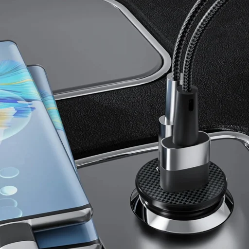 Techsuit - Prémium autós töltő MiniFuseX (C4) - Gyors töltés, mini dizájn, 2 az 1-ben USB QC 4.0, Type-C PD20W, 5V/3A, ABS - Fekete. - 7