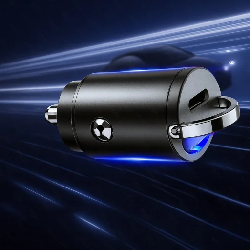 Techsuit - Prémium Autós Töltő NanoVolt (C5) - Mini Design, Gyors Töltés, Type-C PD30W, 3A, Húzókör, Alumínium Ötvözet - Fekete - 7