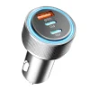 Techsuit - Prémium Autós Töltő DriveBoost (C6) - Gyors Töltés, LED Világítás, USB, 2x Type-C 60W, 5V/3A, Alumínium Ötvözet - Ezüst. thumbnail