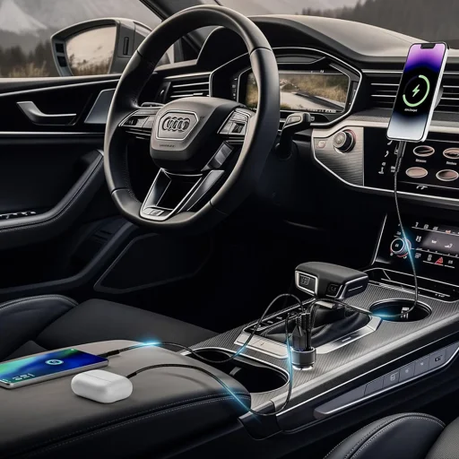 Techsuit - Prémium Autós Töltő DriveBoost (C6) - Gyors Töltés, LED Világítás, USB, 2x Type-C 60W, 5V/3A, Alumínium Ötvözet - Ezüst. - 6