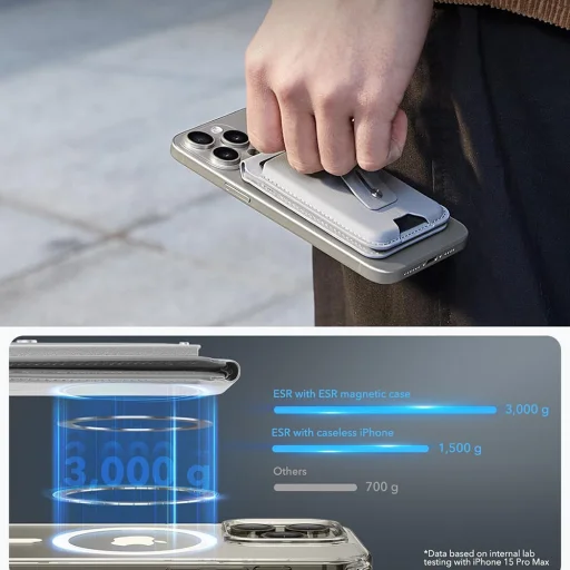 ESR - Asztali tartó HaloLock Findmy Pénztárca - Műbőr Pénztárca Állvány - Természetes Titán - 3