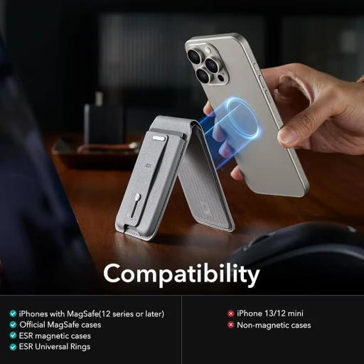 ESR - Asztali tartó HaloLock Findmy Pénztárca - Műbőr Pénztárca Állvány - Természetes Titán - 7