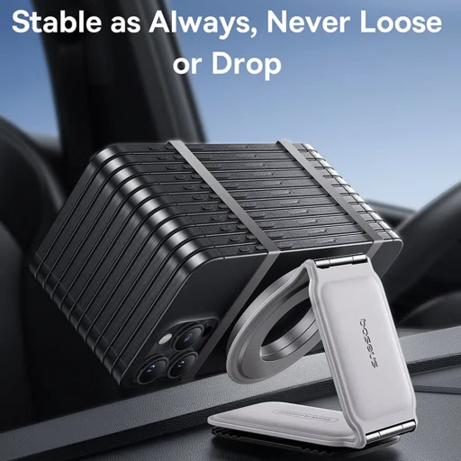 Baseus - PrimeTrip sorozat C02 autós tartó (C40169002213-00) - PU bőr, 360°, 25N, sokoldalú rögzítési lehetőség - Holdfehér - 6