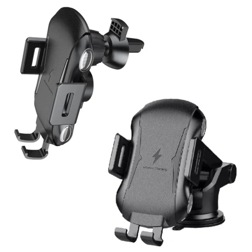 Autós telefontartó vezeték nélküli töltéssel - Techsuit Premium (CAPD032) - műszerfalra, szélvédőre, légbeömlőre, 10W - fekete. - 2