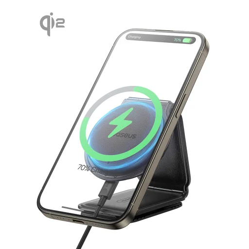 Baseus - Autós tartó vezeték nélküli töltéssel PrimeTrip C02 (C40169003111-00) - Mágneses rögzítés műszerfalra, 15W - Fekete színben - 3