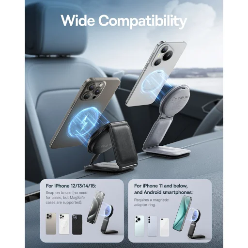 Baseus - Autós tartó vezeték nélküli töltéssel PrimeTrip C02 (C40169003111-00) - Mágneses rögzítés műszerfalra, 15W - Fekete színben - 4