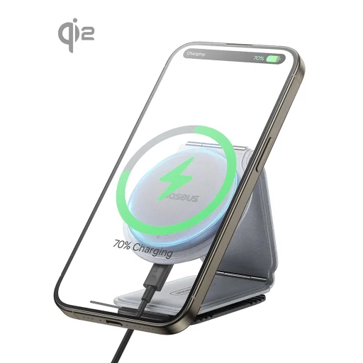 Baseus - Autós tartó vezeték nélküli töltéssel PrimeTrip C02 (C40169003831-00) - Mágneses rögzítés műszerfalra, 15W - Matt szürke - 3