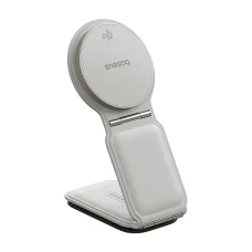 Baseus - Autós tartó vezeték nélküli töltéssel PrimeTrip C02 (C40169003211-00) - Mágneses tartás műszerfalra, 15W - Holdfehér