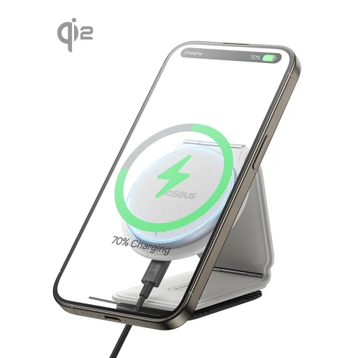 Baseus - Autós tartó vezeték nélküli töltéssel PrimeTrip C02 (C40169003211-00) - Mágneses tartás műszerfalra, 15W - Holdfehér - 3