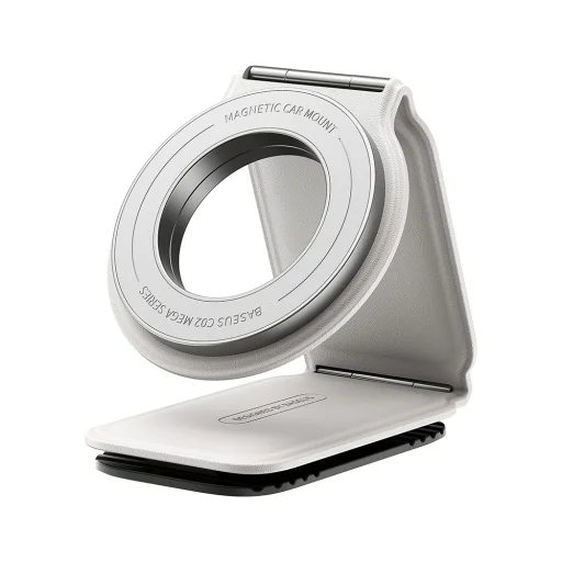 Baseus - PrimeTrip sorozat C02 autós tartó (C40169002213-00) - PU bőr, 360°, 25N, sokoldalú rögzítési lehetőség - Holdfehér - 2