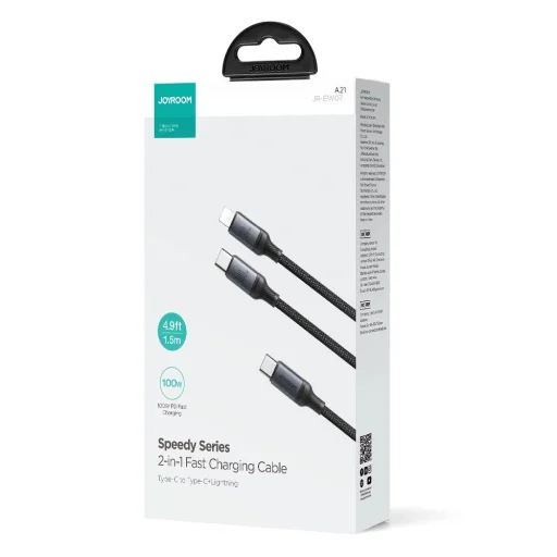 2 az 1-ben kábel Joyroom speedy series SA21-1T2 USB-C - USB-C / Lightning 100W 1,5m fekete - 5