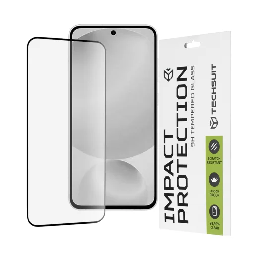 Teljes fedésű / Teljes ragasztós üvegfólia - Techsuit - 111D - Samsung Galaxy S25 FE - Fekete. üvegfólia - 1