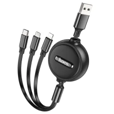 USB-A to Lightning / microUSB / USB-C Töltőkábel Hoco X75 3in1, 18W, 2A, 1m, Fekete