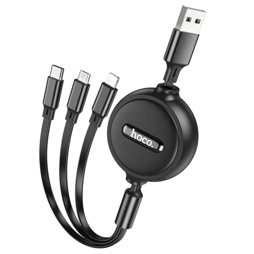 USB-A to Lightning / microUSB / USB-C Töltőkábel Hoco X75 3in1, 18W, 2A, 1m, Fekete - 1