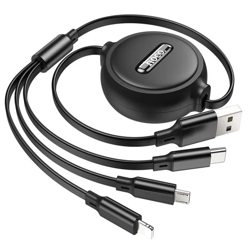 USB-A to Lightning / microUSB / USB-C Töltőkábel Hoco X75 3in1, 18W, 2A, 1m, Fekete - 2