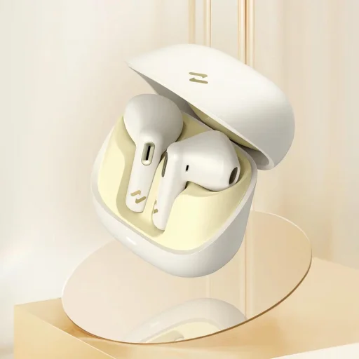 Havit - Vezeték nélküli fülhallgató (TW905) - Játékhoz, Bluetooth 5.3, Mikrofonnal, Alacsony késleltetés, Mini méret, TWS, ENC, 300mAh - Bézs - 6