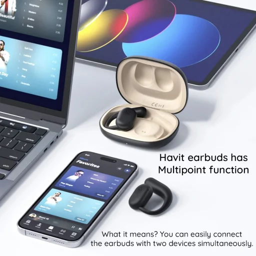 Havit - Vezeték nélküli fülhallgató (OWS914) - mikrofonnal, Bluetooth 5.3, valódi vezeték nélküli sztereó, ENC, USB-C, 500mAh - Bézs - 4