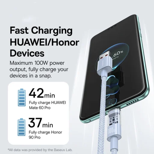 USB to Type-C, Super Fast Charging 100W, 2m Galaxy Blue Baseus - Data Cable Gem (P10373002311-01) - 3