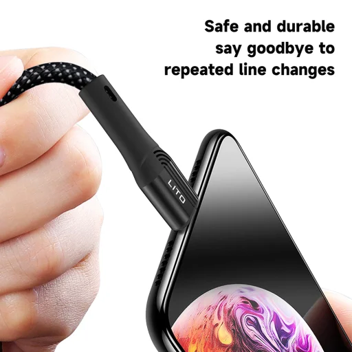 Lito - Adatkábel (LD14) - USB-típus C gyorstöltő 60W, 480Mbps, nejlon, 1m - Fekete - 7