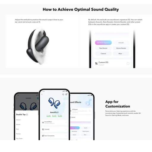 Anker - Vezeték nélküli fülhallgató SoundCore AeroFit 2 (A3874G11) - Sporthoz, mikrofonnal, Bluetooth, vízálló, nagy felbontású - Fekete - 3