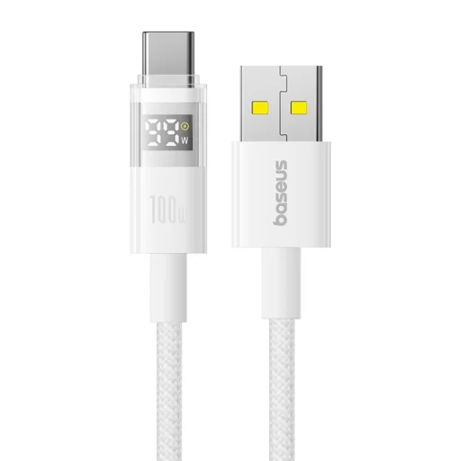 Baseus - Adatkijelzős Kábel 2 (P10382701211-00) - Gyors Töltés, USB-ről Type-C-re, Digitális Kijelző, 100W, 1m - Hold Fehér - 2