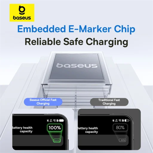 Baseus - Adatkijelzős Kábel 2 (P10382701211-00) - Gyors Töltés, USB-ről Type-C-re, Digitális Kijelző, 100W, 1m - Hold Fehér - 13