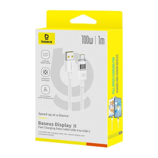 Baseus - Adatkijelzős Kábel 2 (P10382701211-00) - Gyors Töltés, USB-ről Type-C-re, Digitális Kijelző, 100W, 1m - Hold Fehér - 14