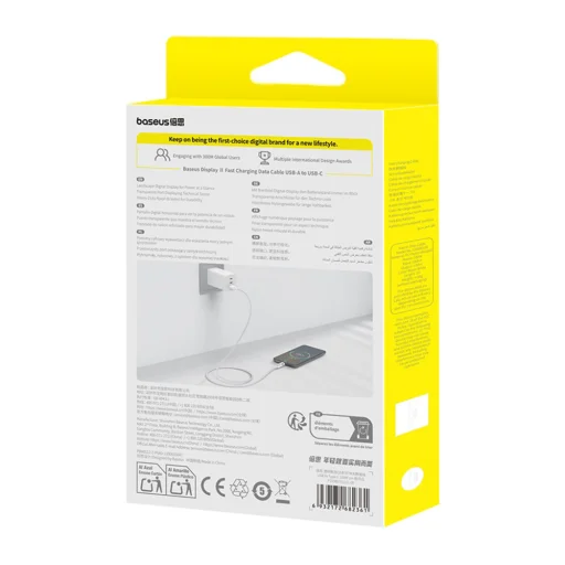 Baseus - Adatkijelzős Kábel 2 (P10382701211-00) - Gyors Töltés, USB-ről Type-C-re, Digitális Kijelző, 100W, 1m - Hold Fehér - 6
