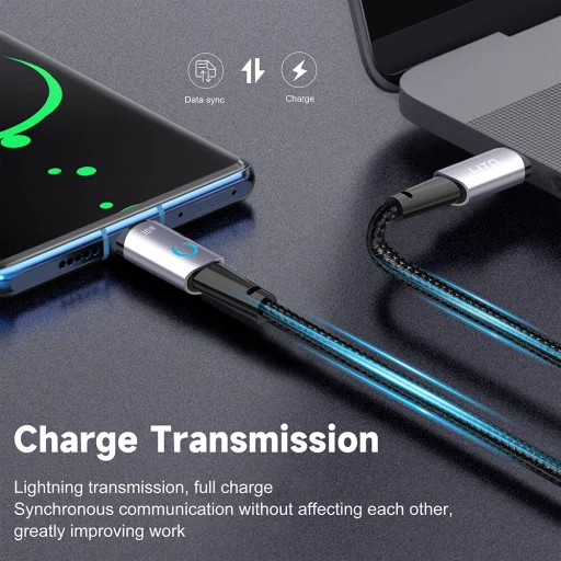 Lito - Adatkábel (LD10) - Type-C -ről Lightning gyors töltés 30W, LED-del, 1,2m - Fekete - 2