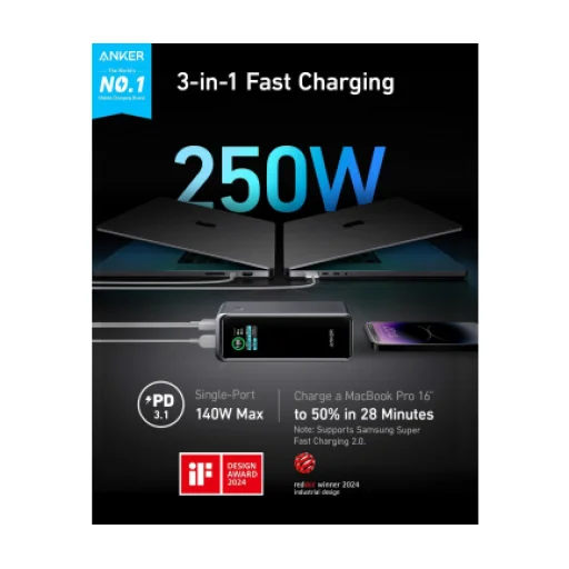 Powerbank Anker Prime, 27650mAh, 250W, QC + PD, Fekete A1340011 - 2