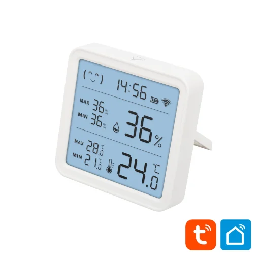 Home HSTHC hő- és páratartalom mérő, óra, nagy LCD kijelző, Smart Life, Tuya Smart, okos otthon, telefonos értesítés, automatizálás, eszközvezérlés, riasztás - 1