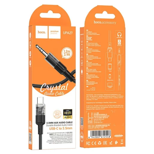 Cable AUX Jack 3,5 mm USB C-re Hoco 1,2 m UPA27 fekete - 6