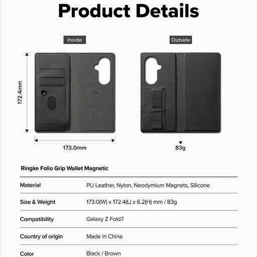  Samsung Galaxy Z Fold7 Fekete Ringke Folio Grip Pénztárca Mágneses tok - 7