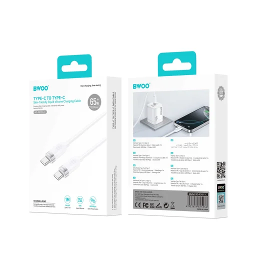 BWOO 100W kábel USB-C - USB-C 1m fehér - 6