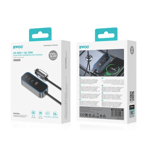 BWOO CC107 PD autós töltő 1x USB-C - USB-A porttal 30W fekete - 4